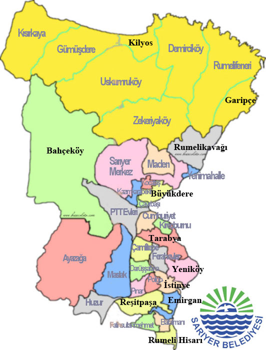 Карта кварталов Сарыера. Стамбул