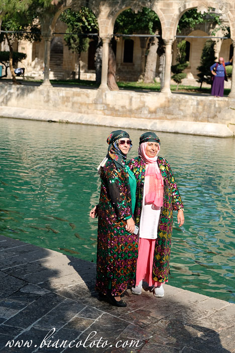 Местные туристы фотографируются у озера с рыбами